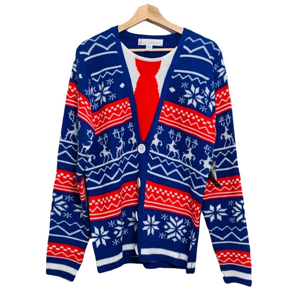 Jolly Sweaters Men’s Red Blue Ugly Christmas Sweater Size Medium M 38-40